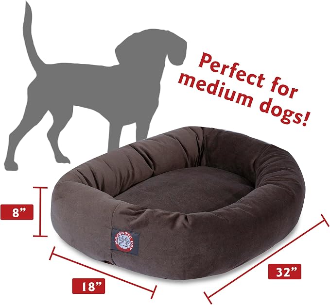 Majestic Pet 32 Inch Suede Calming Dog Bed Washable 32x23x7 (Inch) – Cozy Soft Round Donut Dog Bed with Spine Support for Dogs to Rest Their Head - Pet Bed Medium – Chocolate - Image 3
