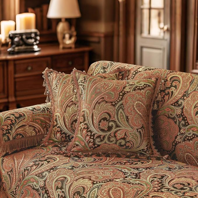 Loom and Mill Jacquard Paisley Sofa Couch Covers, Multi Color, 71"x118" | Luxury Damask Sofa Throw Cover with Tassels for 2-3 Cushion Couch, Sectional Couch Cover Sofa Slipcover for Dogs Pets - Image 6