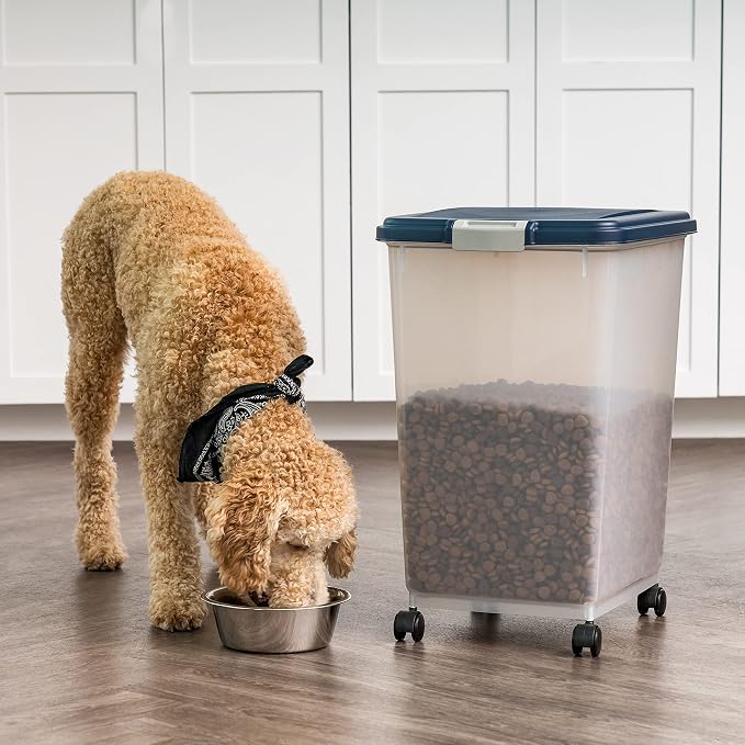 IRIS USA Dog Food Storage Container, Up to 54 Pounds, Attachable Wheels, For Dog Cat Bird and Other Pet Food Storage Bin, Keep Fresh, Easy Mobility - Made in USA, Navy - Image 6