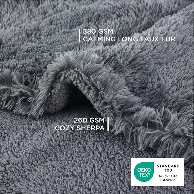 Bedsure Waterproof Dog Blankets for Large Dogs, Fluffy Faux Fur, 60×80" | Plush Fuzzy Reversible Pet Blankets for Couch and Bed, Soft Calming Throw Blanket Washable, Dog Gift, Twin Size,Grey - Image 4