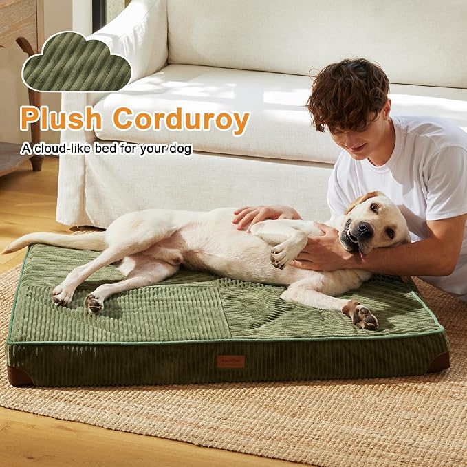 FUKUMARU X-Large Dog Bed, Thickened Waterproof Dog Mat with Washable Cover | 4" Extra Thick Egg Crate Foam Pet Mat, Corduroy Orthopedic Dog Bed for Crate, Flat Dog Pad with Anti-Slip Bottom - Image 2