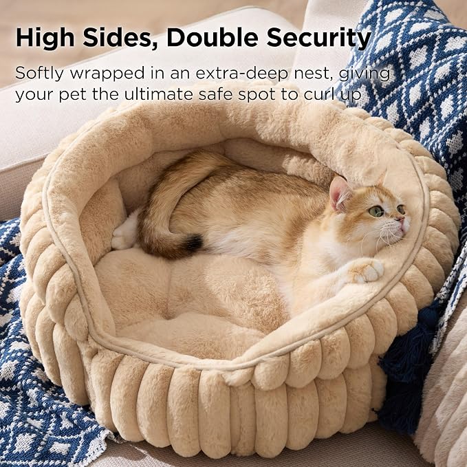Bedsure ComfyFleece™ Washable Cute Cat Bed,Soft Round Kitten Bed,20in | Cozy Fluffy Plush Small Dog Bed,Donut Corduroy Cuddler Pet Beds for Small & Large Indoor Cats,Anti-Slip Bottom,Up to 15 Lbs - Image 3