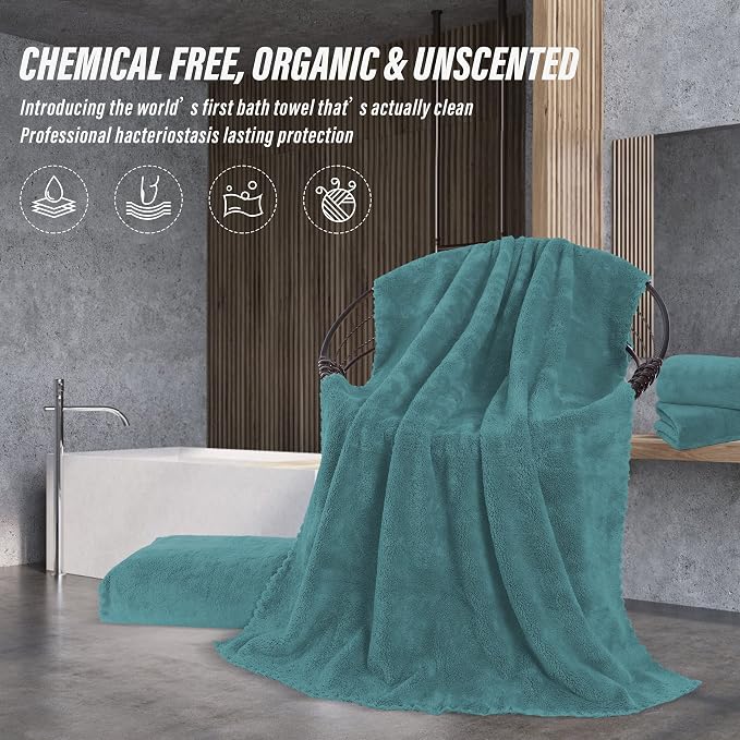 MOONQUEEN 2 Pack Premium Bath Towel Set - Quick Drying - Microfiber Coral Velvet Highly Absorbent Towels - Multipurpose Use as Bath Fitness, Bathroom, Shower, Sports, Yoga Towel (Teal) - Image 5