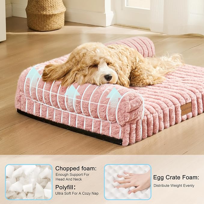 Orthopedic Calming Large Dog Bed Pet Sofa Bed 42''X28'' Pink | 2-Sided Pet Couch Large Sized Dog, Soft Egg-Crate Foam Dog Mat, Waterproof Removable Washable Cover, Nonskid Bottom Cat Bed - Image 5