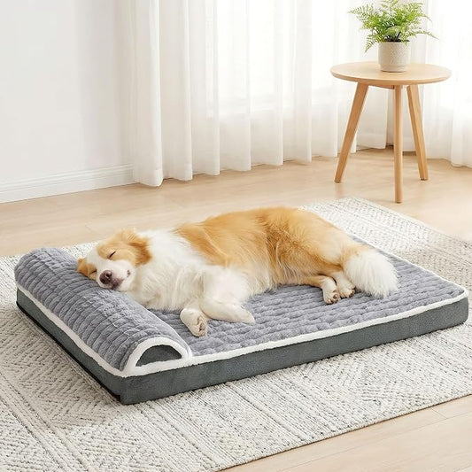 Orthopedic Large Dog Bed Pillow Pet Sofa Bed 42''X28'' Grey | Egg-Crate Foam Pet Couch Large Sized Dog, Waterproof Removable Washable Cover,Furry Puppy Crate Mat With Nonskid Bottom by Unknown