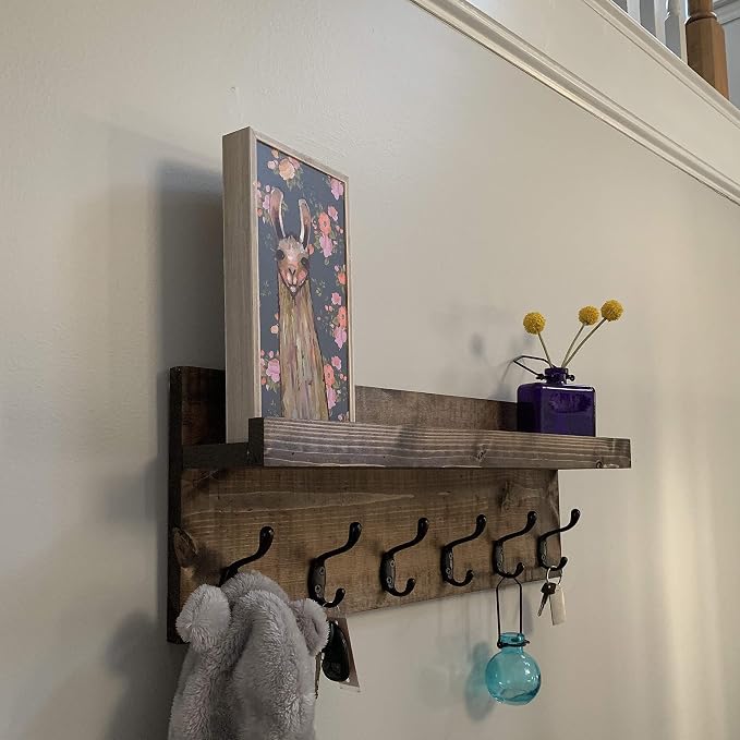 Coat Rack with Shelf Wall Mounted with Storage (Choose Your Length) Towel Rack Entryway Organizer Key Hooks (16" L (4 Hooks)) - Image 3