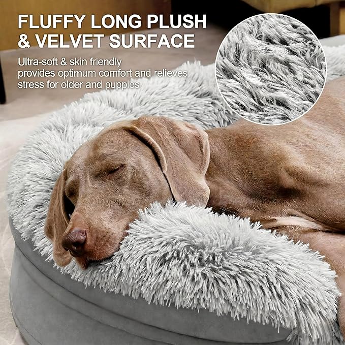 iweepet Fluffy Calming Orthopedic Dog Beds for Large & Extra Large Dogs, Supportive Dog Sofa Bed with 3.7 inch 28D Egg-Crate Foam, Removable Washable Plush Cover, Waterproof Lining,44’’,Grey - Image 3