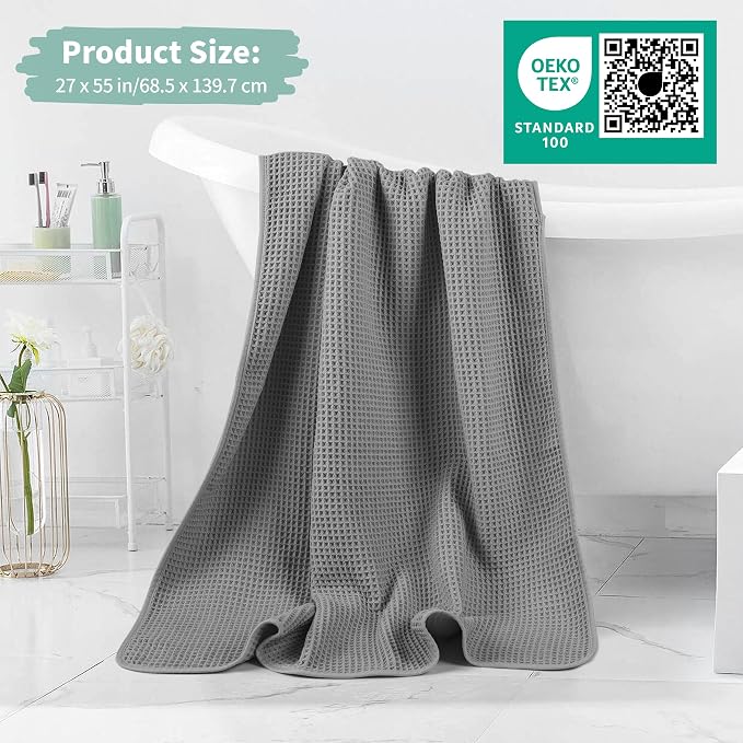Microfiber Waffle Bath Towels, 4 Pieces, Soft, Absorbent, Fast Drying, Lint Free 430 GSM (27''x55''/68.58 cm x139.7 cm) - Image 5