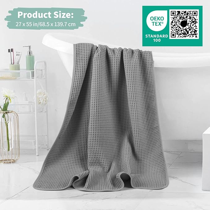 Microfiber Waffle Bath Towels, 4 Pieces, Soft, Absorbent, Fast Drying, Lint Free 430 GSM (27''x55''/68.58 cm x139.7 cm) - Image 5