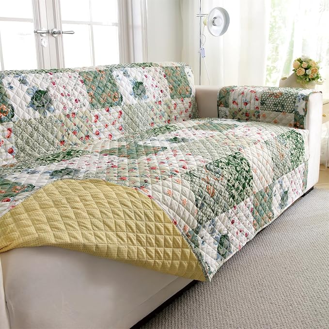 Cmfshape Skidproof Sofa Cover-Green Sofa Slipcover with Elastic Straps-Easy Fit Slip Cover-Patchwork Washable Furniture Protector for Pets and Kids(Sofa,Green) - Image 3