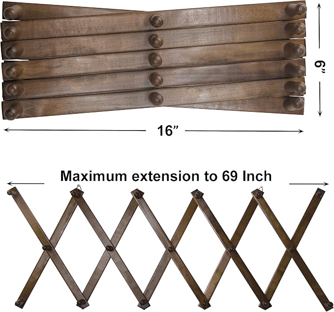 SKOLOO Hat Rack for Wall with 17 Hooks, Solid Wooden, Modern, Expandable Coat Rack Wall Mount for Coats, Hats, Bags, Baseball Caps, Walnut Color - Image 6