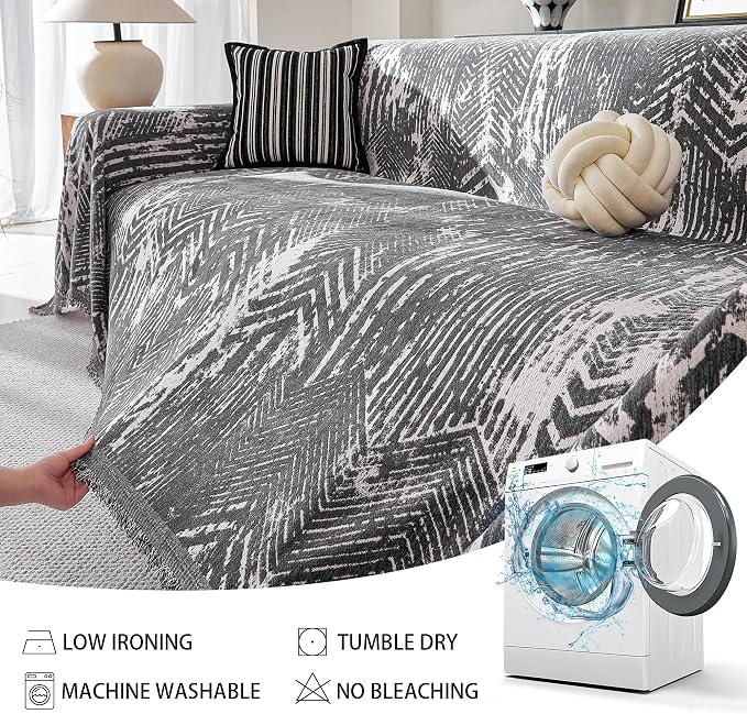 MEETSKY Couch Covers for Sofa, Couch Covers for Dogs, Modern Sofa Slipcover for Sectional Sofa Covers Washable, Chenille Blend Thick Fabric Couch Blanket Cover for Living Room, 71" x 118", Dark Grey - Image 8