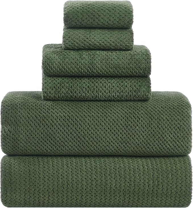 Extra Large Bath Sheets Set 6-Piece, 2 Bath Towels 40x80 Inches, 2 Hand Towels, 2 Washcloths, Soft Absorbent Quick Dry Microfiber Towels for Bathroom Beach Pool Gym Spa, Olive Green by BXRBXRTowels