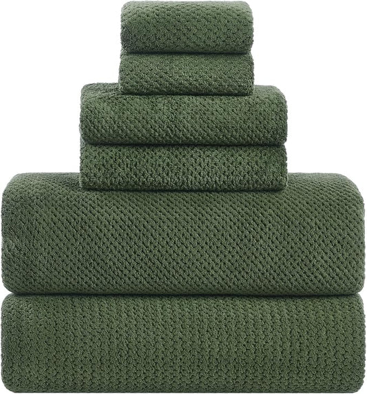 Extra Large Bath Sheets Set 6-Piece, 2 Bath Towels 40x80 Inches, 2 Hand Towels, 2 Washcloths, Soft Absorbent Quick Dry Microfiber Towels for Bathroom Beach Pool Gym Spa, Olive Green by BXRBXRTowels