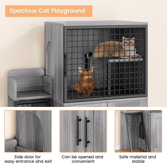 IDEALHOUSE Modern Cat Litter Box Enclosure with Platform, Double Layer Hidden Litter Box, Indoor Washroom, Villa Cat House with Ladder, 33.5" l x 17.9" w x 41.9" h,Dark Grey - Image 3
