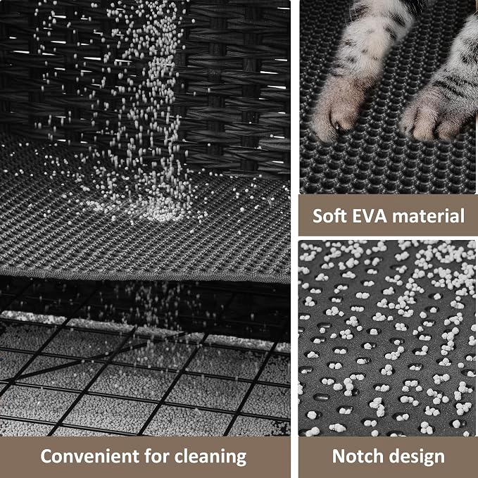 Cat Litter Box Enclosure with Door, Hidden Cat Washroom Furniture | Handwoven PP Wicker; Soft Litter Mat Included; Spacious Interior; Furniture-Style Design; Indoor Home Décor - Image 4