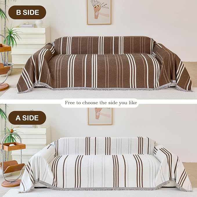 VANJOROY Couch Sofa Cover for 3 Cushion Sectional Sofa L-Shape -Washable Chenille 100% Organic Couch Cover for Dogs Pets, Boho Couch Cover Protector Soft Sofa Slipcovers with Tassel,91"x 134" - Image 2