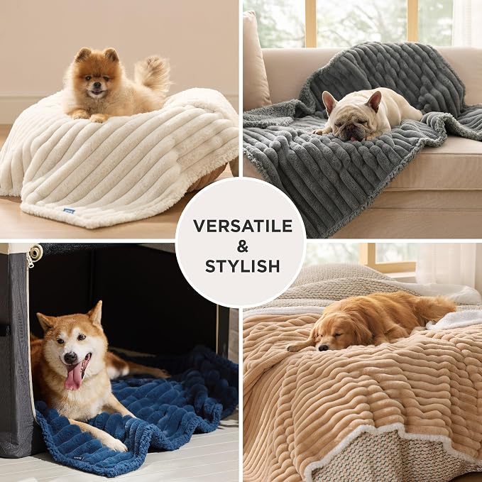 Bedsure ComfyFleece™ Waterproof Dog Blankets for Large Dogs,40x50 | Soft Plush Couch Cover,Washable Corduroy Fleece for Furniture Protector,Cozy Calming Reversible Pet Blanket, Blush Pink - Image 5