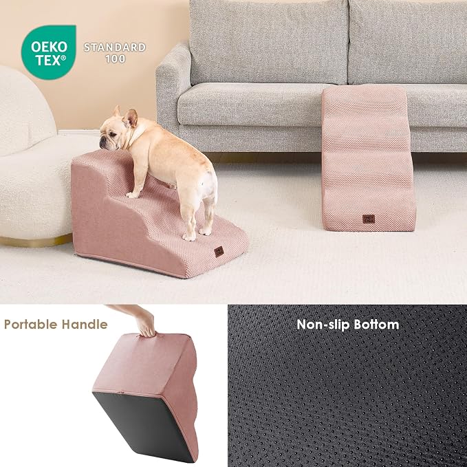 EHEYCIGA Curved Dog Stairs Ramp for High Beds 19.7" H, 4-Step Dog Steps for Small Dogs and Cats, Pet Stairs for High Bed Climbing, Non-Slip Balanced Pet Step Indoor, Dusty Pink - Image 5