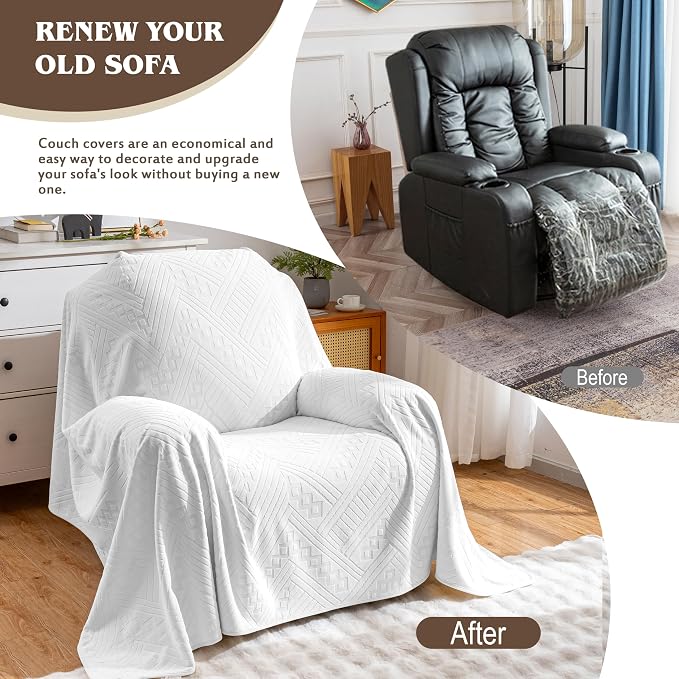 Waterproof Recliner Cover, Anti-Slip Reclining Chair Covers, Pet-Friendly, Washable, Durable and Breathable Couch Covers – Reversible Design for Sofa Protection(71x71in/White) - Image 4