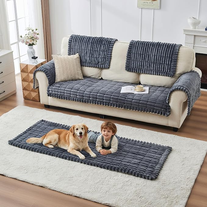 beeweed Couch Covers for Sofa, Couch Covers for Dogs Washable, Non Slip Plush Sofa Slipcovers, Couch Furniture Protector Pet Friendly, Dark Grey, 27.6” x 59” - Image 5