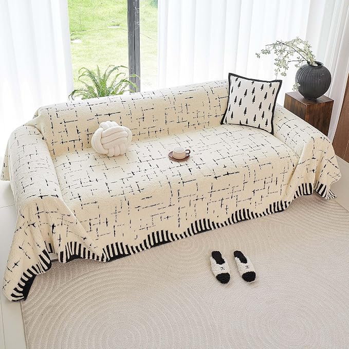 Sherpa Fleece Couch Cover for 3 Cushion Sofa, Beige, 71" x 134" - Pet Proof Sofa Cover Heavy Duty Scratch Resistant Pet Friendly Furniture Cover - Easy Install, Machine Washable - Image 8