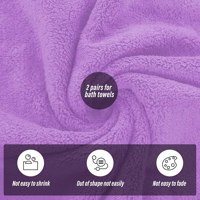 MOONQUEEN 2 Pack Premium Bath Towel Set - Quick Drying - Microfiber Coral Velvet Highly Absorbent Towels - Multipurpose Use as Bath Fitness, Bathroom, Shower, Sports, Yoga Towel (Purple) - Image 4