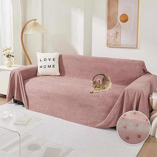 MEETSKY Couch Covers for 3 Cushion Couch Sofa Washable Cat Scratch Proof Sectional Couch Covers L Shape Sofa Cover Slipcovers Couch Furniture Protector for Pets Dogs Kids, 91" x 118", Pink by MEETSKY