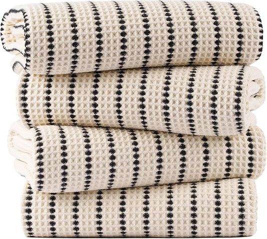 POLYTE 430 GSM Microfiber Oversize Quick Dry Lint Free Bath Towel, 60 x 30 in, 4 Pack (Waffle Weave) by Polyte
