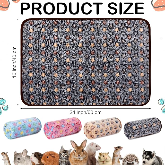 Tudomro 8 Pcs Absorbent Guinea Pig Blankets Washable Small Animal Fleece Bedding Cage Liners Reusable Pet Sleep Mat Pad Cover for Ferret Chinchilla Furniture Protection(Star,16 x 24 Inch) - Image 2