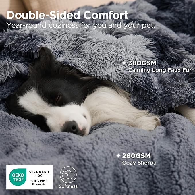 Bedsure Waterproof Dog Blankets for Large Dogs, Fluffy Faux Fur, 50×60" | Plush Fuzzy Reversible Pet Blankets for Couch and Dog Bed, Soft Calming Throw Cat Blanket Washable, Dog Gift, Tie-dye Grey - Image 4