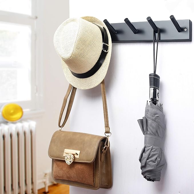 WEBI Coat Rack Wall Mounted,16" Hole to Hole,Coat Hanger Wall Mount with 5 Hooks for Hanging Coats,Hook Rack Peg Rail for Hats,Jacket,Clothes,Towels,Black,2 Packs - Image 3
