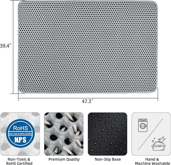 Cat Litter Mat XXL(47.3" x 39.4") - Large, Double-Layer, Non-Toxic, Easy Clean, Durable, Gray - Image 2