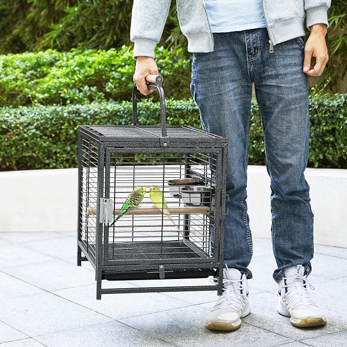 Yaheetech 25.5" Small Bird Cage, Wrought Iron Bird Travel Cage with Wooden Perch Handle & Seed Guard for Conures, Budgies, Lovebirds & Small to Medium Birds - Image 2