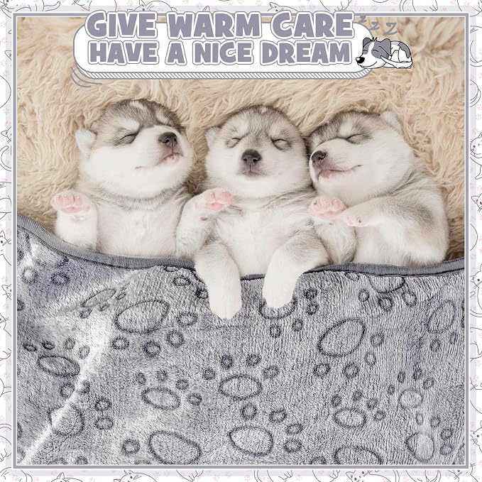 Tegeme 12 Pcs Pet Blankets 23 x 16 Inch Soft Fluffy Fleece Dog Cat Warm Paw Print Pattern Blankets Flannel Throw for Pets Dog Puppy Cat(Gray) - Image 5