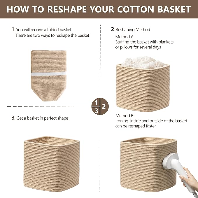 joybest 11inch Cube Storage Bins, Cotton Rope Woven Organizer Basket | Set of 4 Cube Bin Square Shelves Organizer Closet Storage, Nursery, Toy Organization, Brown - Image 7