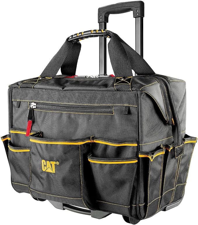 Cat 18-Inch Pro Rolling Tool Bag, Heavy-Duty 1680D Polyester, Telescoping Handle, Oversized Wheels, 18 Pockets – 980198N by Unknown