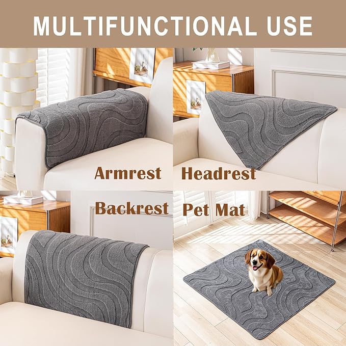 Couch Cover for Dogs, Velvet Fleece Non-Slip Sofa Covers Washable | Sofa Slipcovers for 3 Cushion Couch, Furniture Protector for Pet, L Shaped Sectional Couch Cover Wavy Grey, 36"X63" (1 Pcs) - Image 3