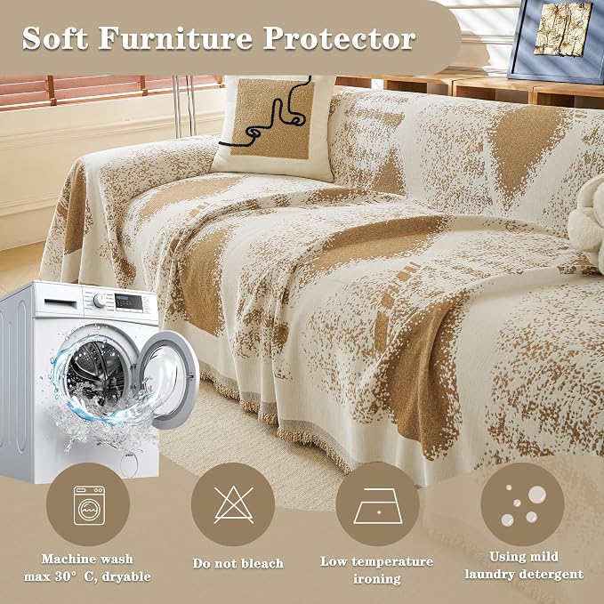 MYSKY HOME Sectional Couch Cover Khaki Geometric Rhombic Sofa Covers for Sectional Sofa L Shape Chenille Couch Protector for Dogs Pets Couch Throw Cover Washable Durable for Home Decor, 71" X118" - Image 8