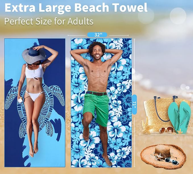 Microfiber Beach Towel Oversized 71x32 Multiple with Bag 6 Pack Bulk | Thin Lightweight Sand Free Absorbent Quick Dry Large for Travel Pool Swim Bath Cruise Sports Camping Essentials Adults Gifts - Image 4