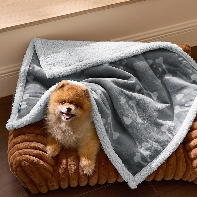 Bedsure Waterproof Dog Blankets for Small Dogs - 25"X35", Anchor Gray | Soft Print Sherpa Fleece Puppy Cat Blanket Washable, Cozy Plush Reversible Throw Furniture Protector for Pet Kitten Doggy - Image 8
