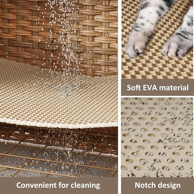 Cat Litter Box Enclosure with Door, Hidden Cat Washroom Furniture | Handwoven PP Wicker; Soft Litter Mat Included; Spacious Interior; Furniture-Style Design; Indoor Home Décor - Image 4