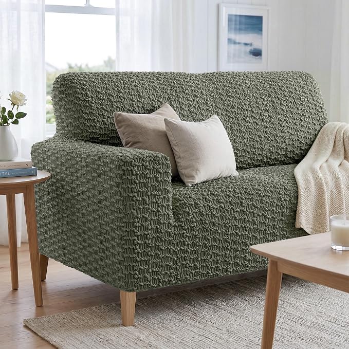 PAULTO BY GA.I.CO. Stretch Sofa Slipcovers – Soft Elastic Fabric Couch Cover for Armchair Loveseat 3-Seater & 4-Seater Sofa Cover – Non-Slip Furniture Protector Washable - Moss Green (40"-63" Wide) - Image 5