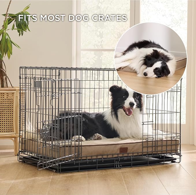 Bedsure Memory Foam Dog Beds Large Sized Dog, Orthopedic Crate Pads, 35x22 | Dual-layer Foam Mat for Optimal Support,Comfy Plush Flannel Fleece Pet Pillow, Removable Washable Cover, Nonslip Bottom，Khaki - Image 5