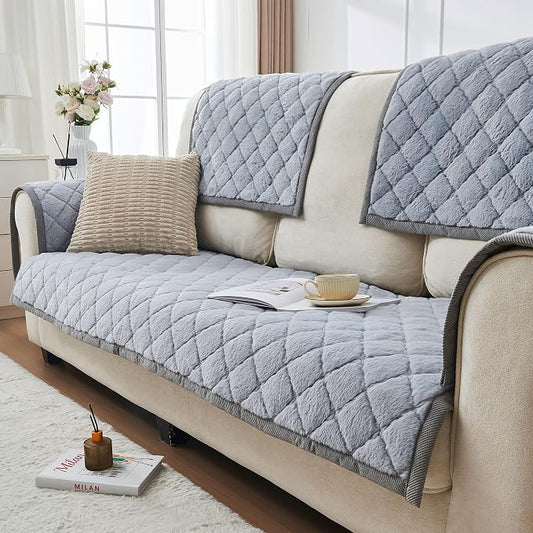 beeweed Couch Covers for Sofa, Couch Covers for Dogs Washable, Non Slip Plush Sofa Slipcovers, Couch Furniture Protector Pet Friendly, Diamond Pattern, Light Grey, 27.6” x 70.9” by beeweed