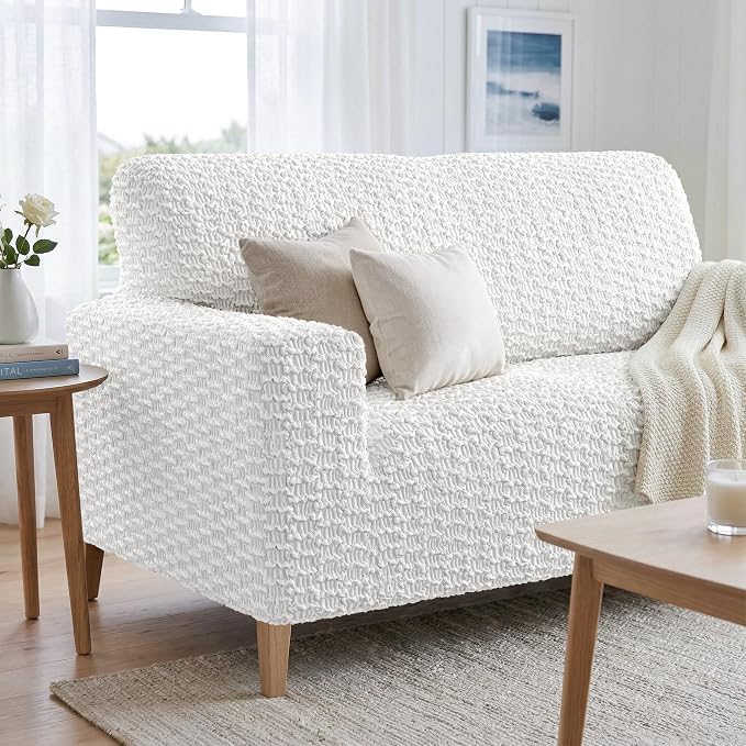 PAULTO BY GA.I.CO. Stretch Sofa Slipcovers – Soft Elastic Fabric Couch Cover for Armchair Loveseat 3-Seater & 4-Seater Sofa Cover – Non-Slip Furniture Protector Washable - Crisp White (40"-63" Wide) - Image 5