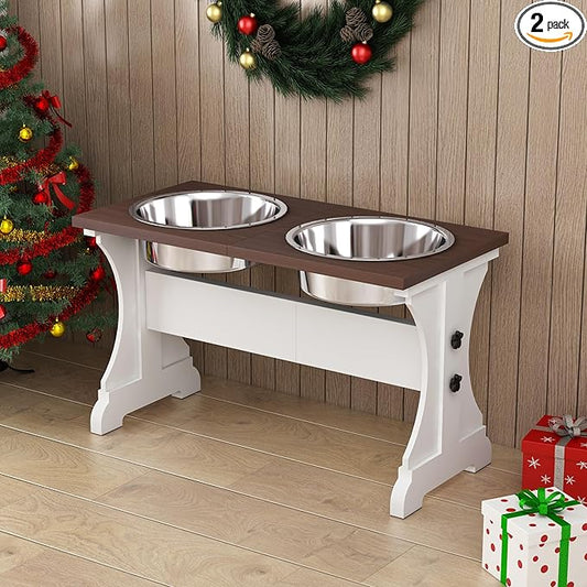 Piskyet Elevated Dog Bowls,Farmhouse Dog Bowls Stand, Raised Dog Bowl with 2 Stainless Steel Wooden Dogs Bowls 9 Cups 13.8''H_80 oz Bowl-Farmhouse Style by Piskyet
