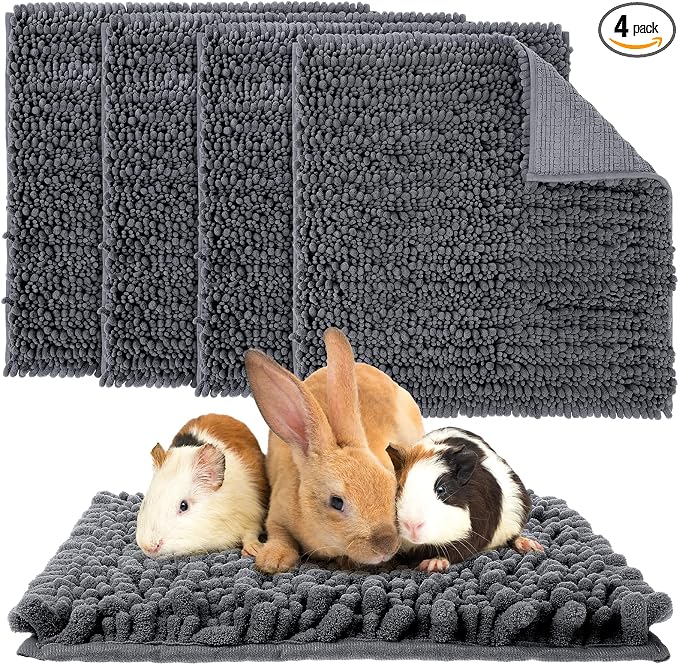 Amylove 4 Pcs Guinea Pig Cage Liner 12 x 12 Inch Washable Shaggy Chenille Pee Pads Pet Dog Cat Bedding Training Mat Reusable for Small Animals Puppy Bunny Hamster Chinchilla by Amylove