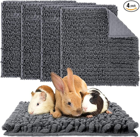 Amylove 4 Pcs Guinea Pig Cage Liner 12 x 12 Inch Washable Shaggy Chenille Pee Pads Pet Dog Cat Bedding Training Mat Reusable for Small Animals Puppy Bunny Hamster Chinchilla by Amylove