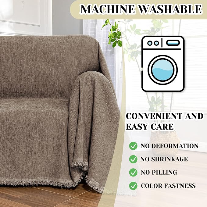 MEETSKY Small Couch Cover Oversized Armchair Sofa Cover Washable for Dogs Sofa Single Recliner, Chenille Sofa Throw Slipcover for Pets Sofa Cover Thick, 71" x 91", Sand - Image 5